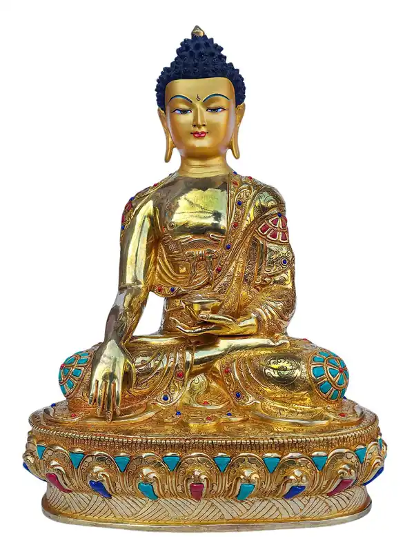 Statue en cuivre de Shakyamuni Buddha avec un visage en or