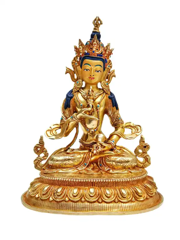 Statue en cuivre de Vajrasattva – Visage plaqué or, symbole de pureté et d’illumination