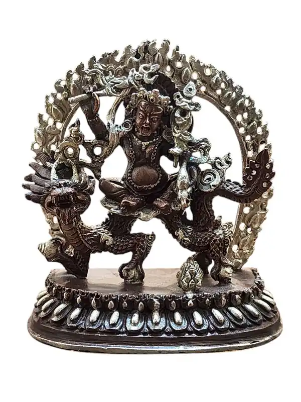 Statue miniature en cuivre de Jambhala Noir, Bouddha de la Richesse – Un puissant symbole de prospérité