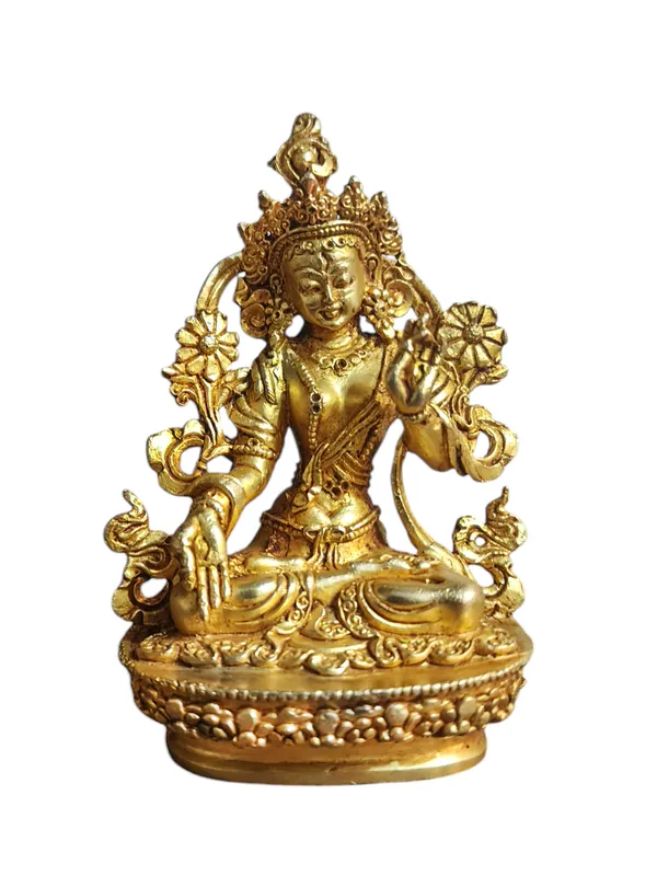 Statue Miniature en Cuivre de Tara Blanche – Déesse de la Longévité et de la Guérison