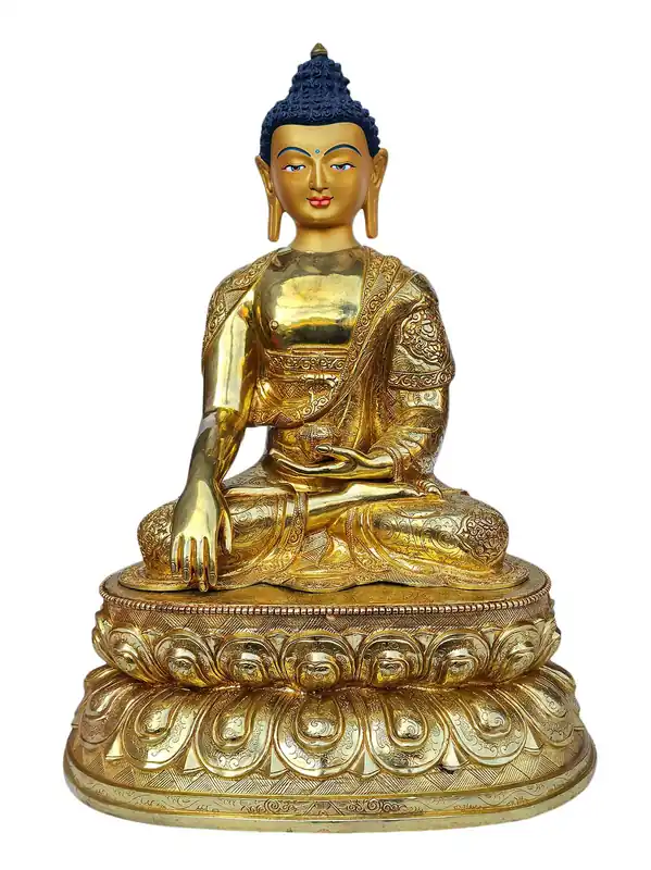 Statue en cuivre du Bouddha Shakyamuni avec un visage en or