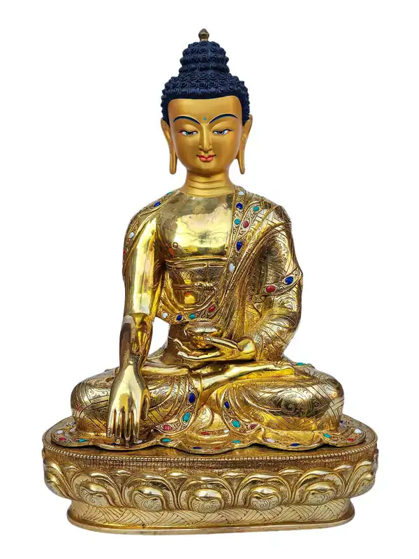 Statue de Shakyamuni Bouddha – Sculpture en cuivre fait main avec visage doré