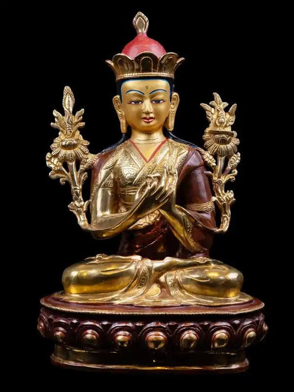 Statue en cuivre de Nyamme Sherab Gyaltsin avec visage partiellement doré – 35 cm
