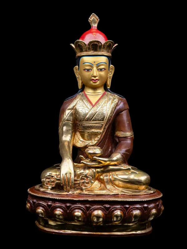Statue de Tonpa Shenrab en Vajrayana – Cuivre, Plaqué à moitié or, 36 cm