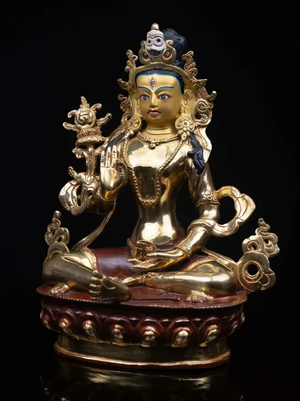 Statue en cuivre de Lama Teswang avec un visage plaqué or