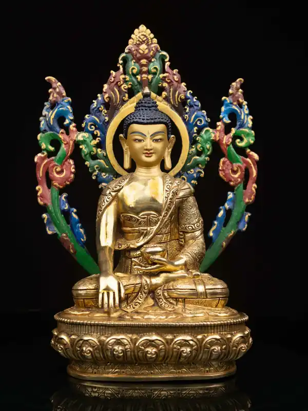 Statue en cuivre de Shakyamuni Buddha avec un visage doré – Émanation de l’Éveil