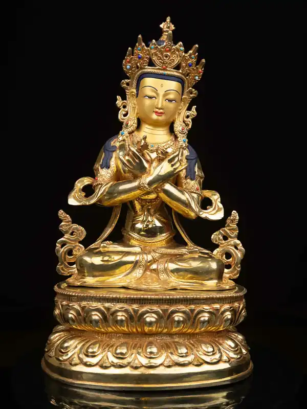 Statue en cuivre de Vajradhara avec visage plaqué or – Essentiel tantrique ultime