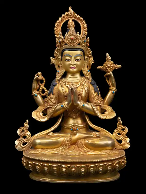 Statue de Chenrezig – Cuivre avec Visage Doré