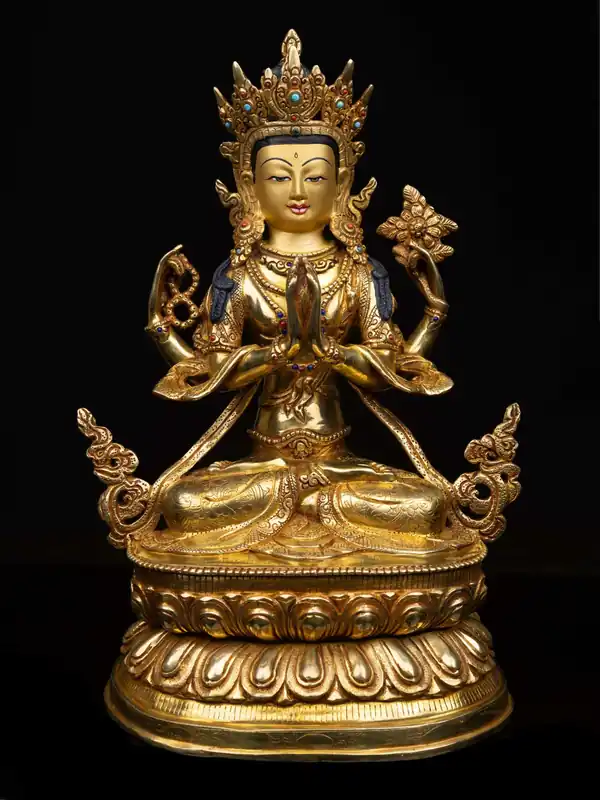Statue en cuivre de Chenrezig – Bodhisattva de la compassion