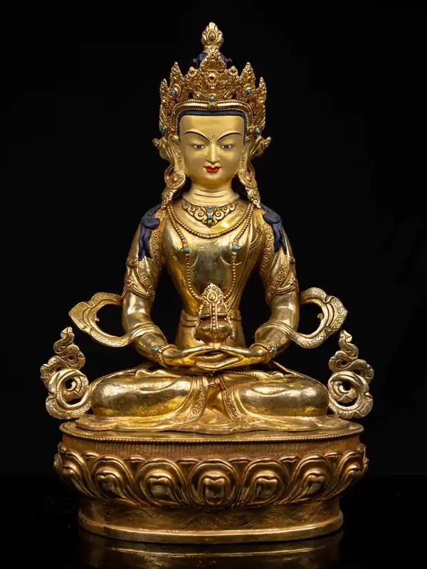 Statue de Bouddha en cuivre Aparimita – Visage doré