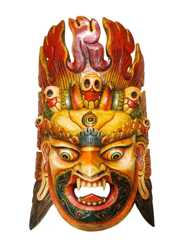 Masque en bois de peuplier de Bhairav – Gardien de la puissance