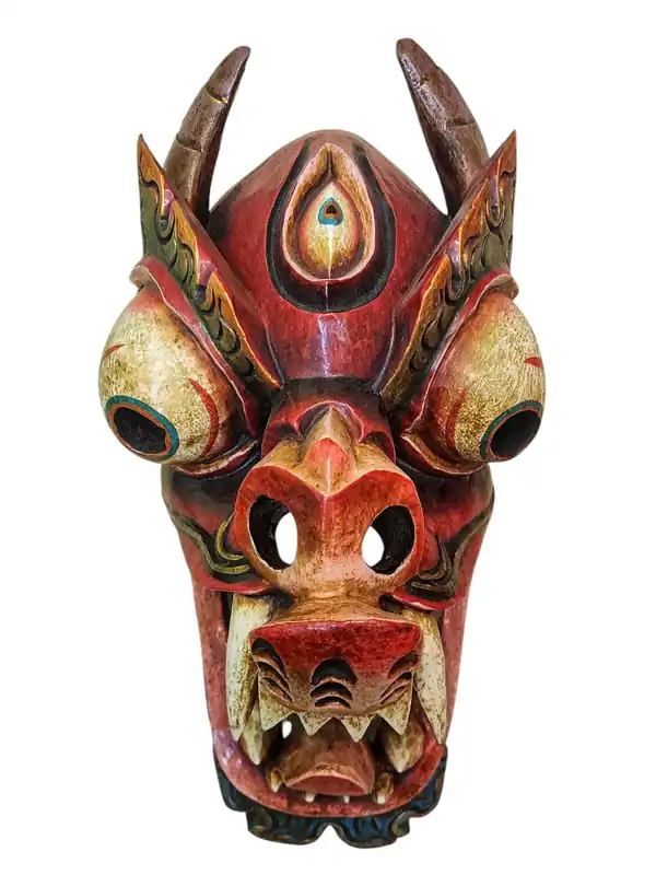 Masque de dragon en bois de peuplier rouge