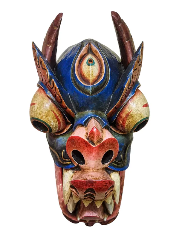 Masque en bois bleu de la puissance et de la sagesse