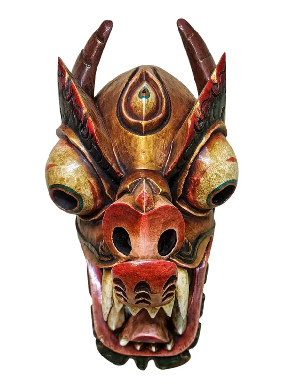 Masque en bois de dragon en bois de peuplier