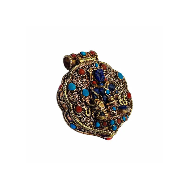 Boîte Ghau en argent avec un design du Bouddha de la Médecine