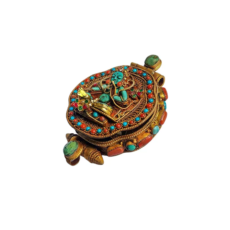 Boîte en argent Ghau avec un motif de Tara blanche