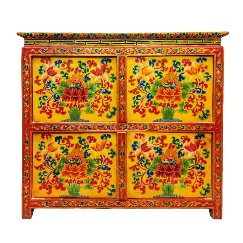 Cabinet en bois tibétain avec image de Bouddha