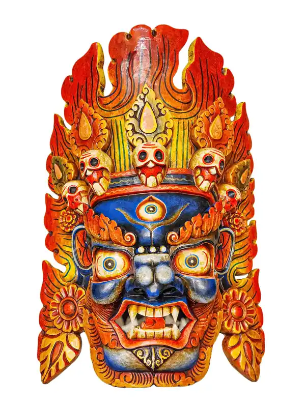 Masque en bois de Bhairav de feu – Gardien de la puissance