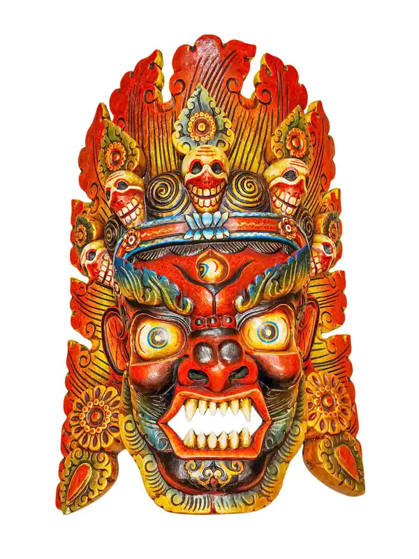 Masque en bois de Bhairavâ Fire – Gardien de la Transformation
