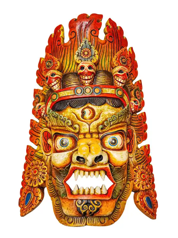 Masque mural en bois de Bhairav le Feu