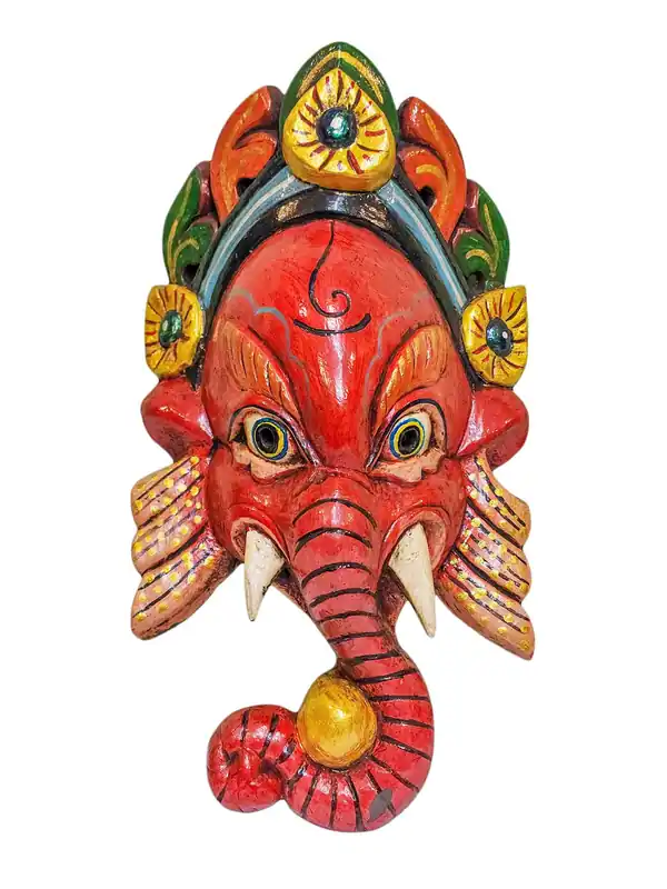 Masque en bois de Ganesh, suspension murale en bois de peuplier