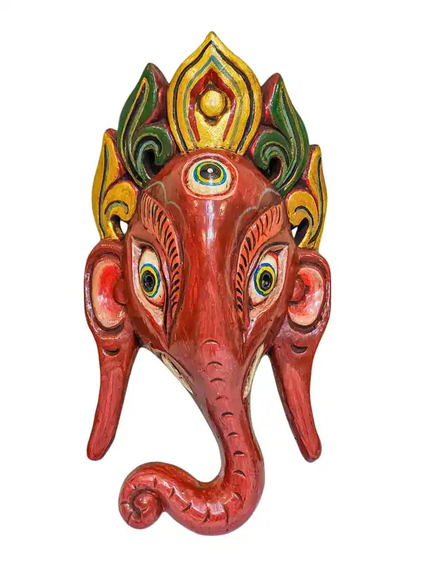 Masque mural en bois de Ganesh – Artisanat en bois de peuplier