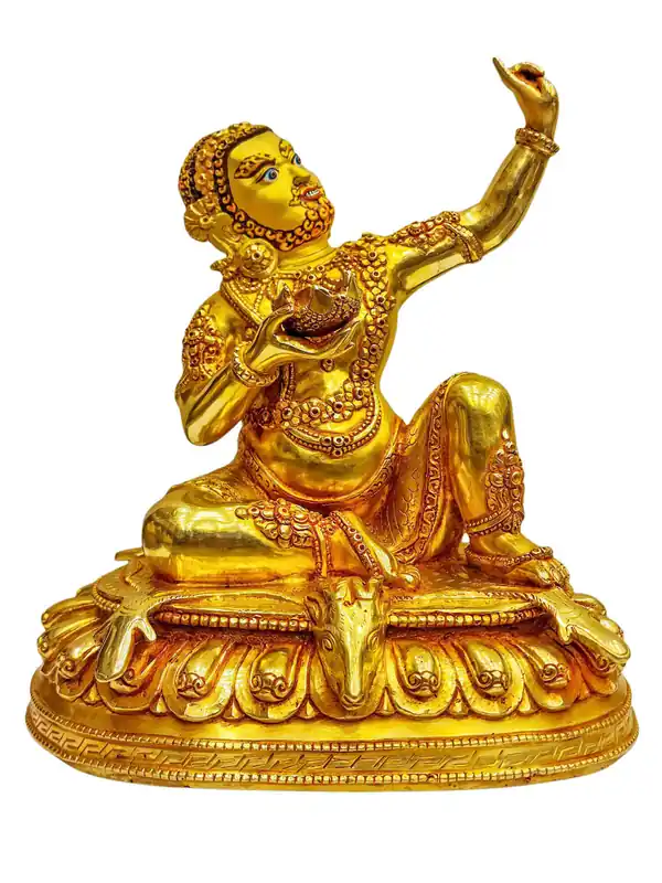 Statue de Virupa en cuivre, travaillée à la main, avec un visage entièrement plaqué en or
