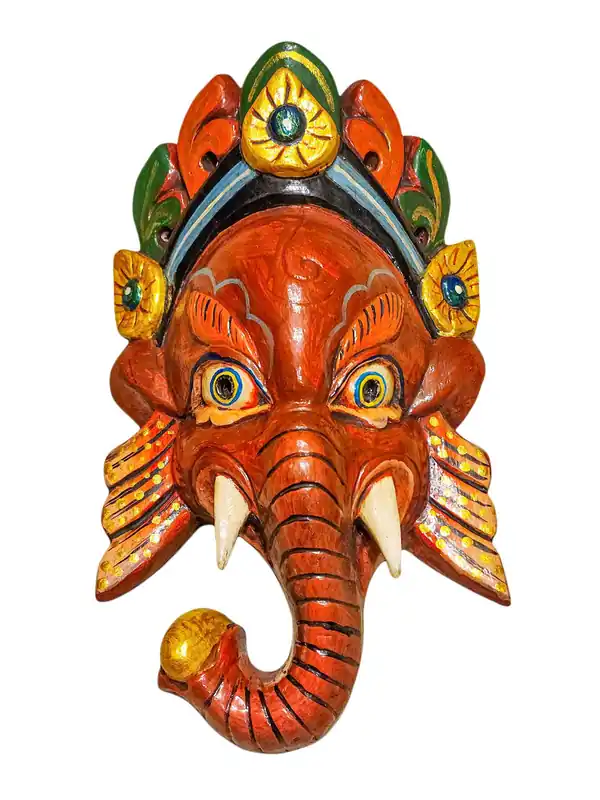 Masque en Bois de Ganesh – Suspension Murale en Bois de Peuplier