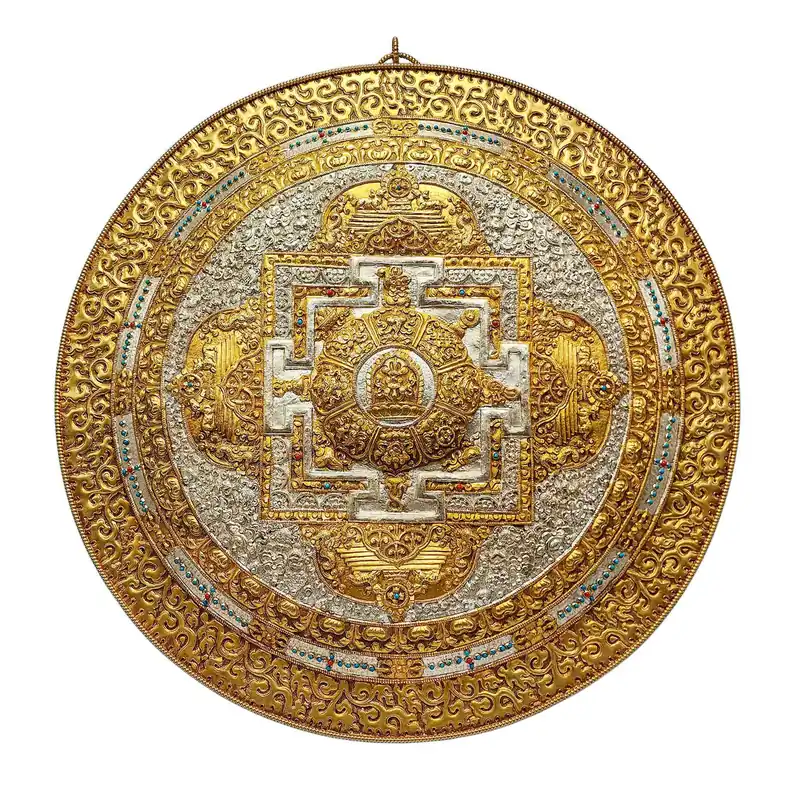 Hanging mural tibétain en cuivre avec mandala