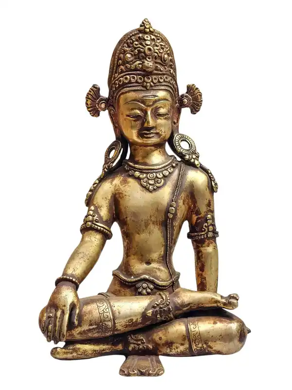 Statue d’Indra – Finition en cuivre, Roi des Dieux, Habilement façonné au Népal