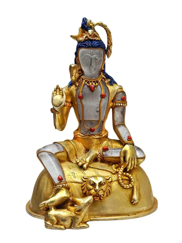 Statue de Shiva Mahadev en cristal artisanal – Cuivre et cristal, partiellement plaquée or, 22 cm
