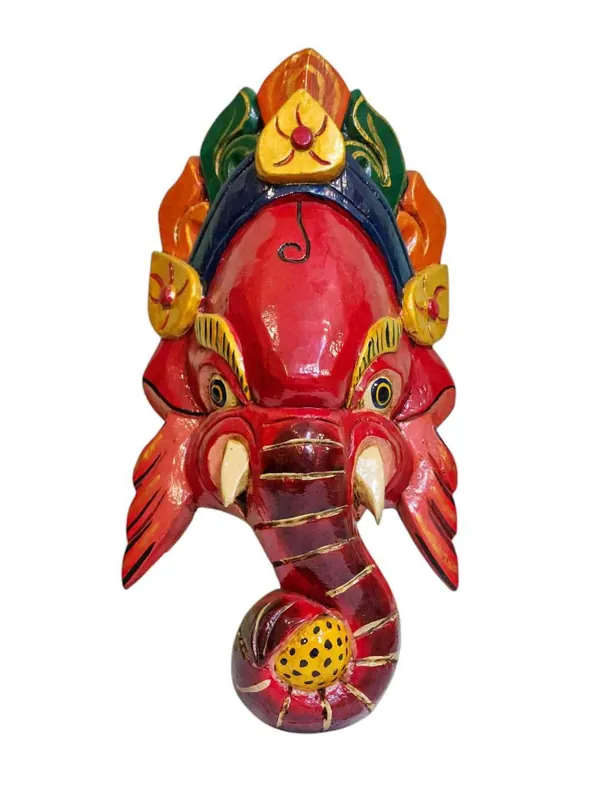 Masque en bois de Ganesh – Art mural en bois de peuplier