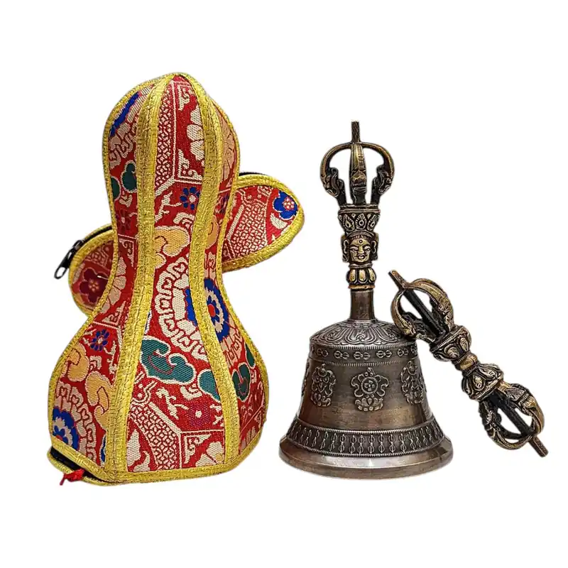 Ensemble de cloche en bronze à finition antique et vajra