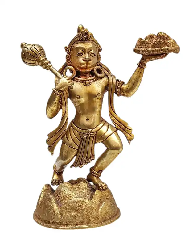 Statue de Hanuman dorée – Incarnation divine de la force et de la dévotion en cuivre