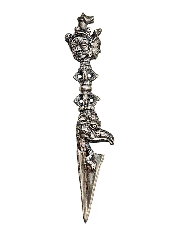 Dague Phurba tibétaine en cuivre et argent