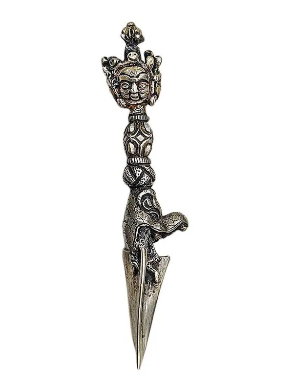 Dague Phurba tibétaine en cuivre et argent