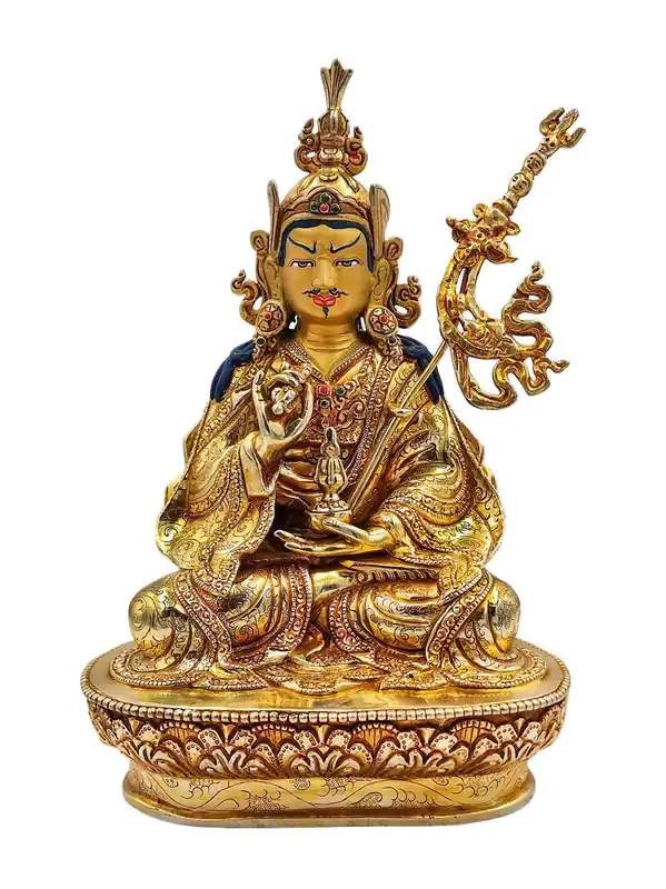 Statue en cuivre de Padmasambhava avec visage plaqué or