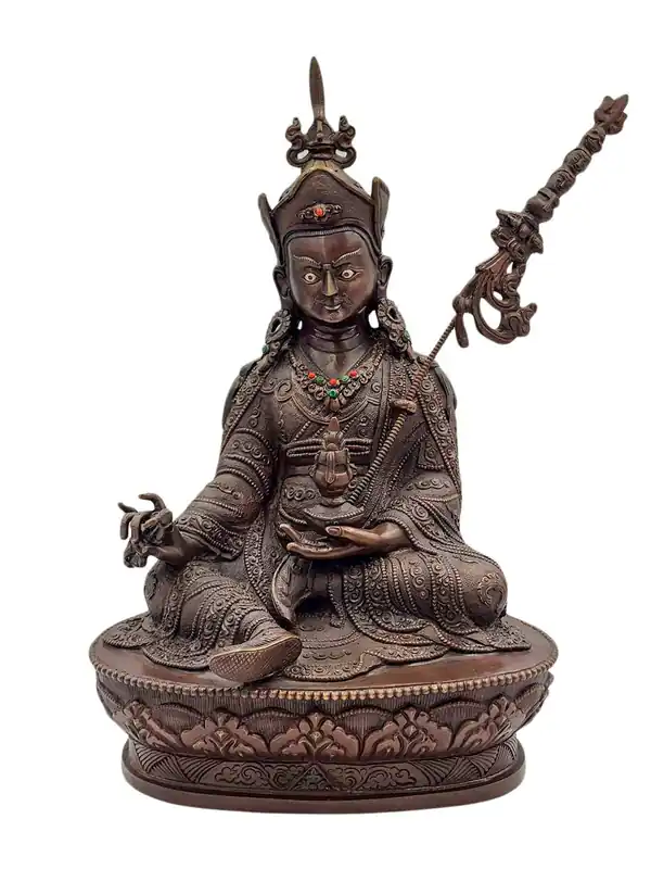 Statue en cuivre faite à la main de Padmasambhava avec un œil en argent