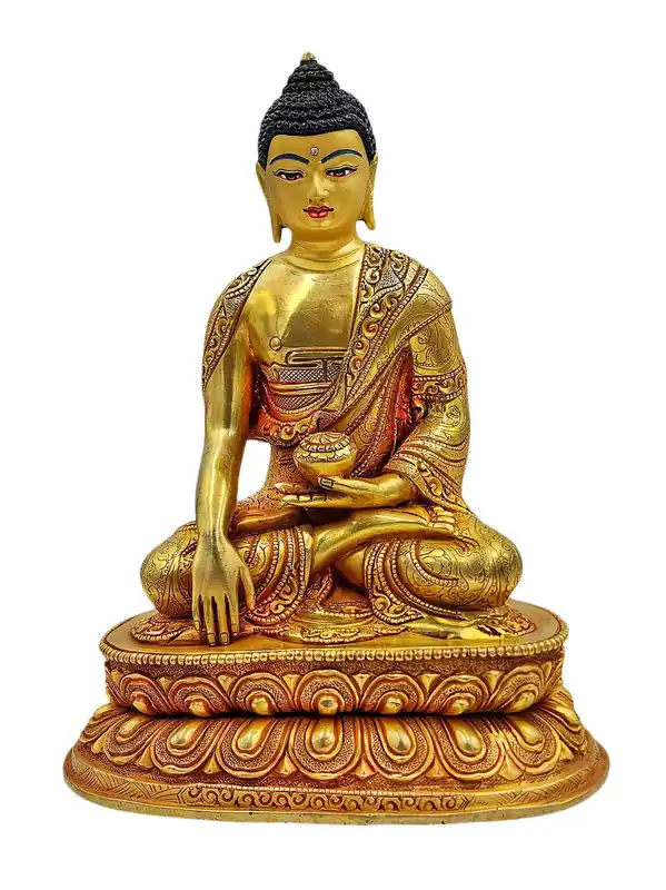 Statue en cuivre de Shakyamuni Bouddha avec visage en or