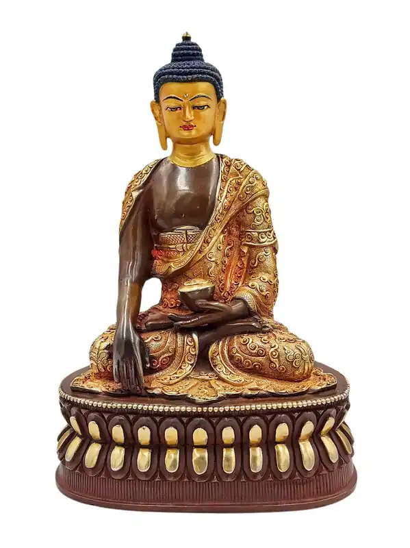Statue en cuivre de Shakyamuni Bouddha – Partiellement dorée à l’or