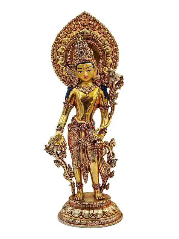 Statue en cuivre de Padmapani Lokeshvara avec un visage doré
