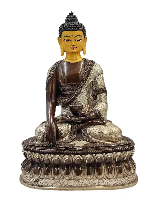 Statue en cuivre de Shakyamuni Buddha avec finition oxydée