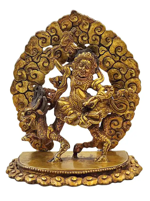 Statue de Jambhala Blanc – Symbole de Richesse en Cuivre Doré
