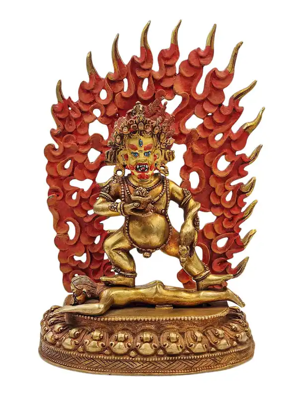 Statue de Jambhala Noir – Cuivre avec Visage en Or