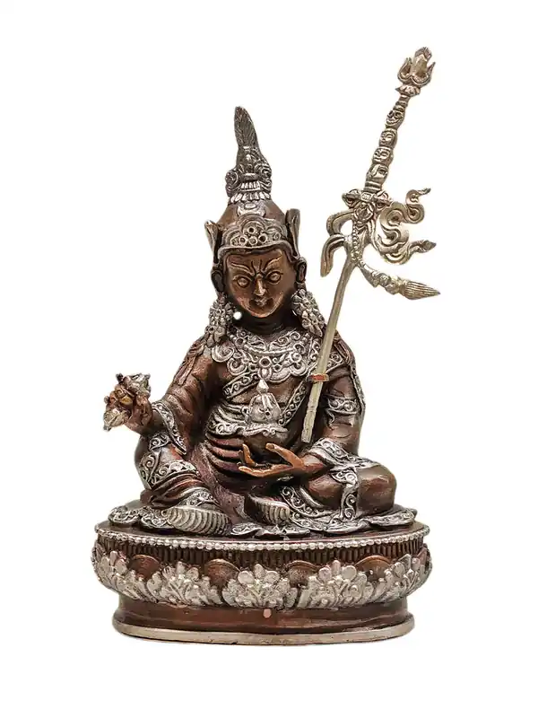Statue Miniature en Cuivre de Padmasambhava – Maître Né du Lotus de la Sagesse Éternelle