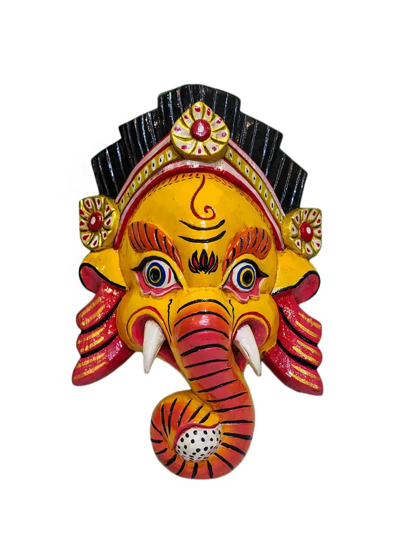 Masque de Ganesh en bois de peuplier, fabriqué à la main