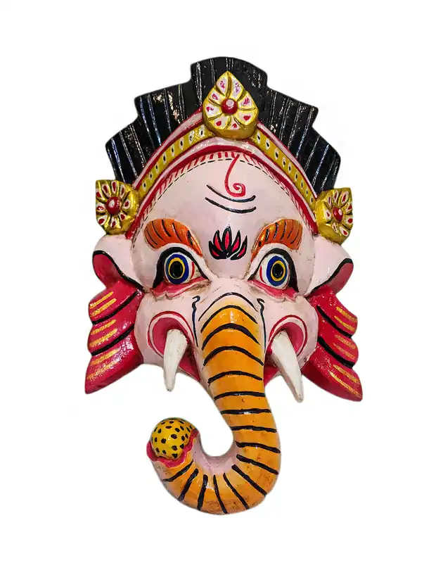 Masque en bois de peuplier de Ganesh, sculpture murale