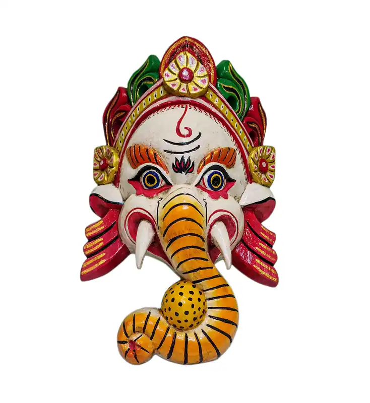 Masque de Ganesh en bois de peuplier, fait main