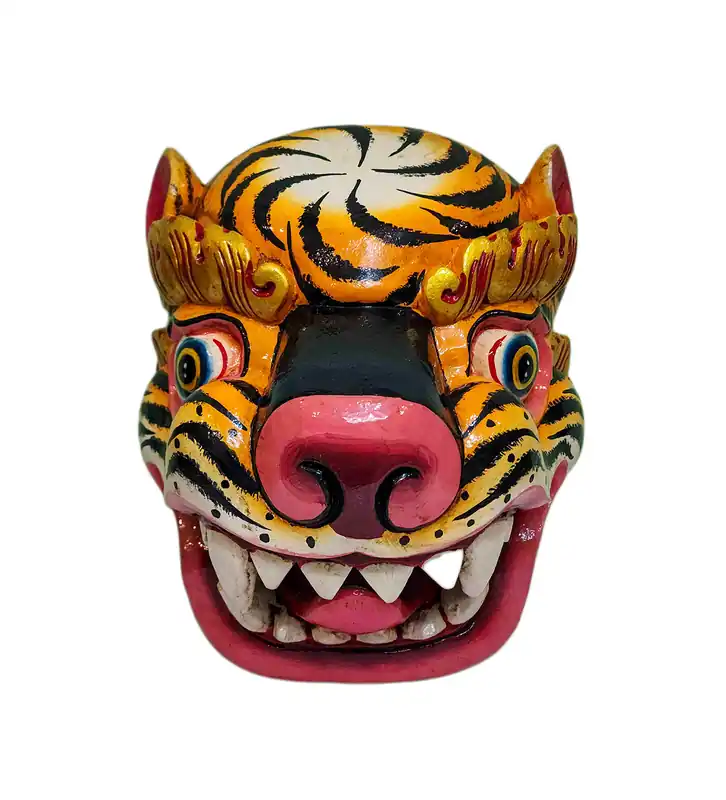 Masque de tigre en bois de peuplier