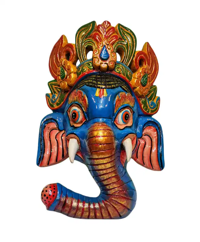 Masque mural en bois de Ganesh en peuplier bleu